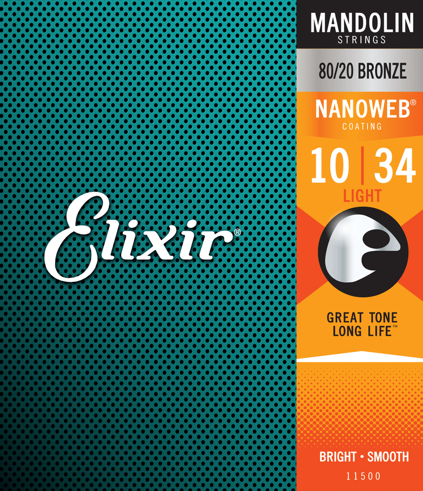 Elixir Nanoweb Coated Mandolin String Set, 80/20 Bronze, .010-.034 - A Strings