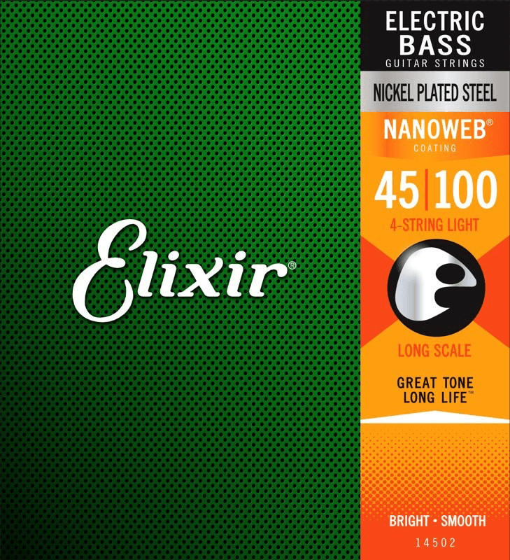 Elixir Nanoweb Coated Bass Guitar String Set, Nickel, .045-.100 - A Strings