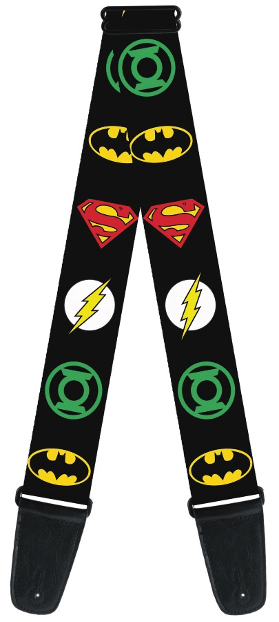 Buckle Down Justice League Super Hero Logos Guitar Strap - A Strings