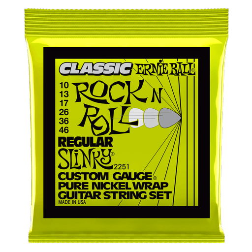 Ernie Ball Classic Rock n Roll Electric Guitar String Set, Pure Nickel, Regular Slinky .010-.046 - A Strings