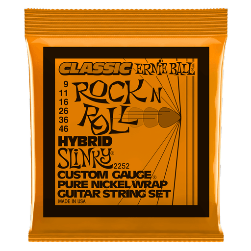 Ernie Ball Classic Rock n Roll Electric Guitar String Set, Pure Nickel, Hybrid Slinky .009-.046 - A Strings
