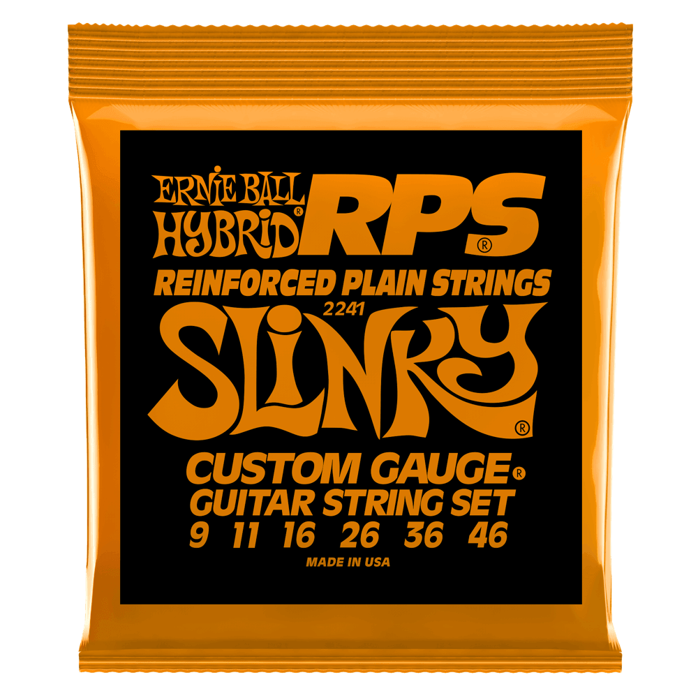 Ernie Ball RPS Reinforced Plain Strings Electric Guitar String Set, Nickel, Hybrid Slinky .009-.046 - A Strings