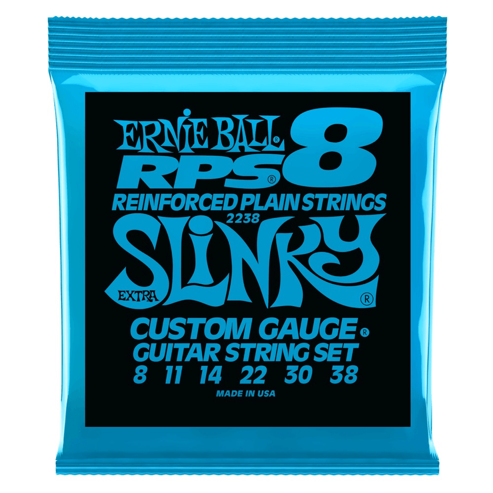 Ernie Ball RPS Reinforced Plain Strings Electric Guitar String Set, Nickel, Extra Slinky .008-.038 - A Strings