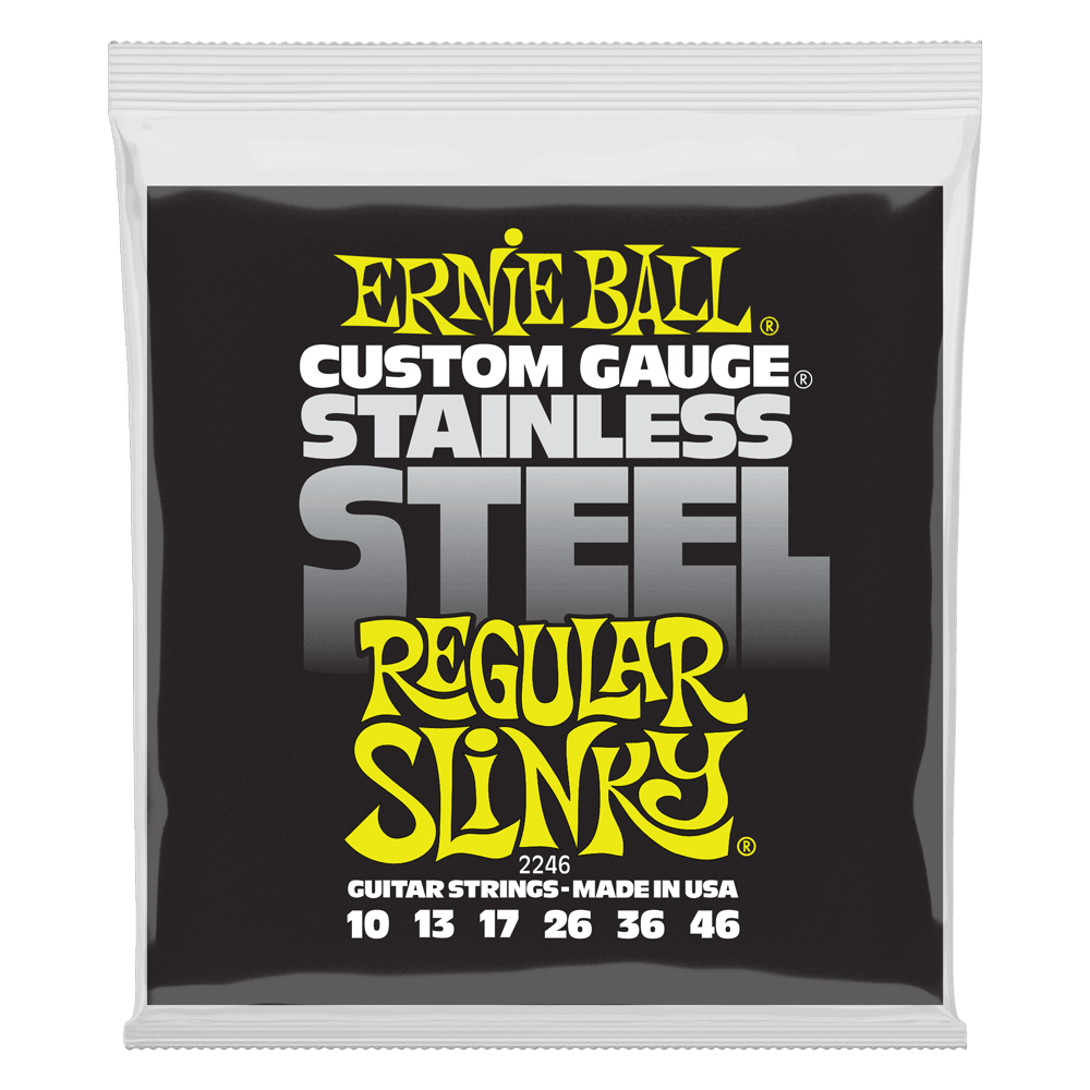 Ernie Ball Electric Guitar String Set, Stainless Steel, Regular Slinky .010-.046 - A Strings