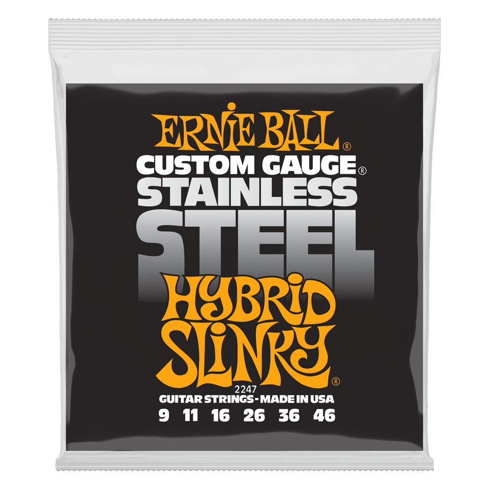 Ernie Ball Electric Guitar String Set, Stainless Steel, Hybrid Slinky .009-.046 - A Strings