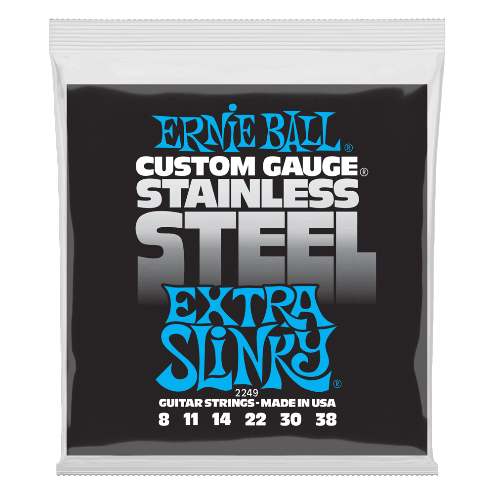 Ernie Ball Electric Guitar String Set, Stainless Steel, Extra Slinky .008-.038 - A Strings