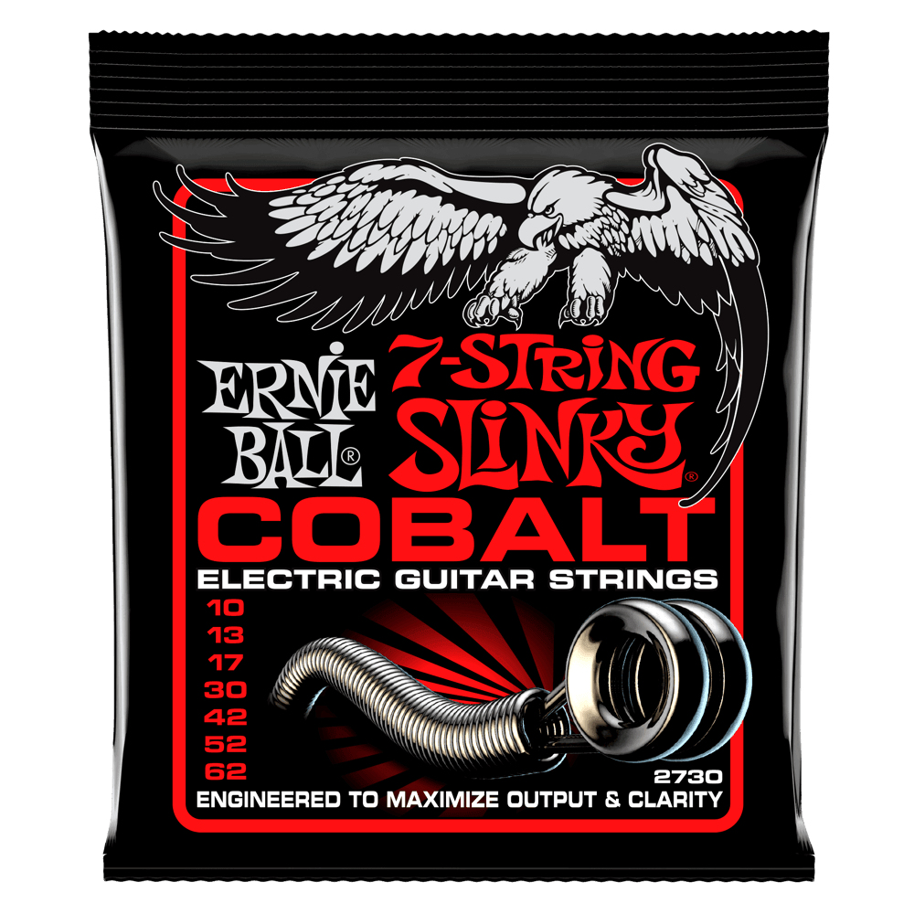 Ernie Ball 7-String Cobalt Electric Guitar String Set, Skinny Top Heavy Bottom .010-.062 - A Strings