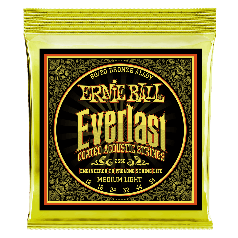 Ernie Ball Everlast Coated Acoustic Guitar String Set, 80/20 Bronze, Medium Light .012-.054 - A Strings