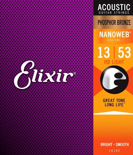 Elixir Nanoweb Coated Acoustic Guitar String Set, Phosphor Bronze, .013-.053 HD Light - A Strings