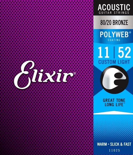 Elixir Polyweb Coated Acoustic Guitar String Set, 80/20 Bronze, .011-.052 - A Strings