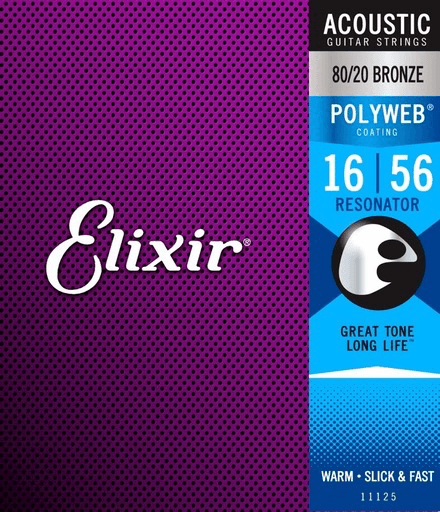 Elixir Polyweb Coated Acoustic Guitar String Set, 80/20 Bronze, .016-.056 (Resonator) - A Strings