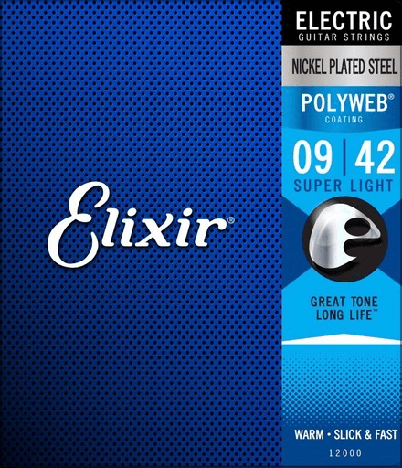 Elixir Polyweb Coated Electric Guitar String Set, Nickel, .009-.042 - A Strings
