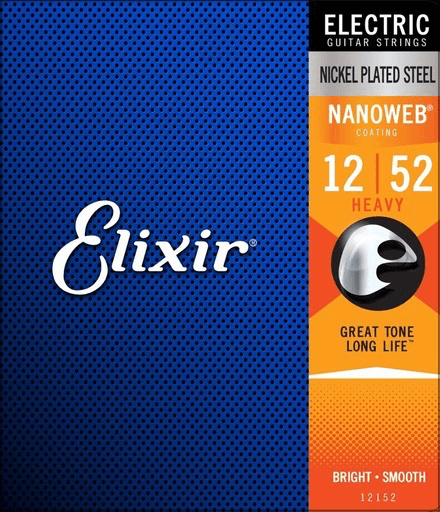 Elixir Nanoweb Coated Electric Guitar String Set, Nickel, .012-.052 - A Strings