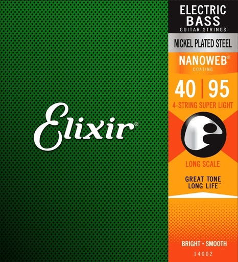 Elixir Nanoweb Coated Bass Guitar String Set, Nickel, .040-.095 - A Strings