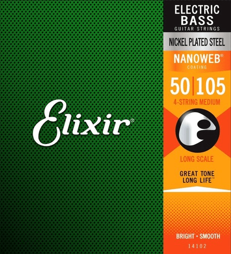Elixir Nanoweb Coated Bass Guitar String Set, Nickel, .050-.105 - A Strings