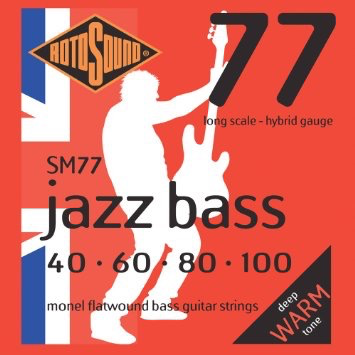 Rotosound Jazz Bass Guitar String Set, Monel Flatwound, .040-.100