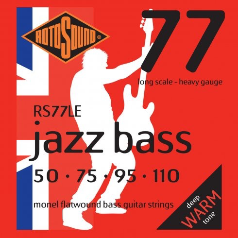 Rotosound Jazz Bass Guitar String Set, Monel Flatwound, .050-.110