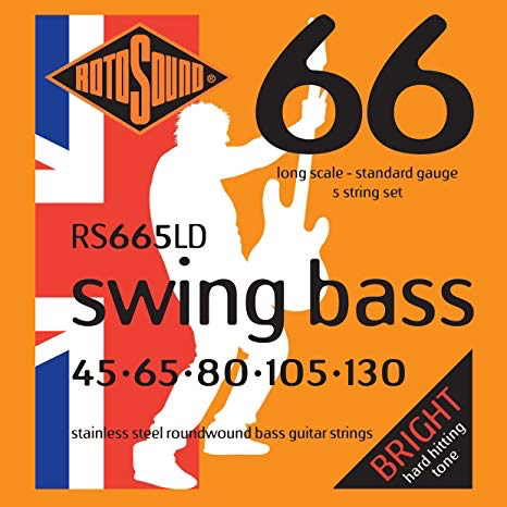 Rotosound RS665LD Swing 5-String Bass Set, Stainless Steel, .045-.130