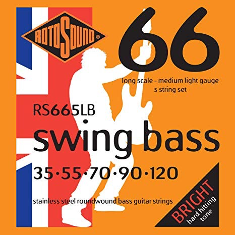 Rotosound RS665LB Swing 5-String Bass Set, Stainless Steel, .035-.120