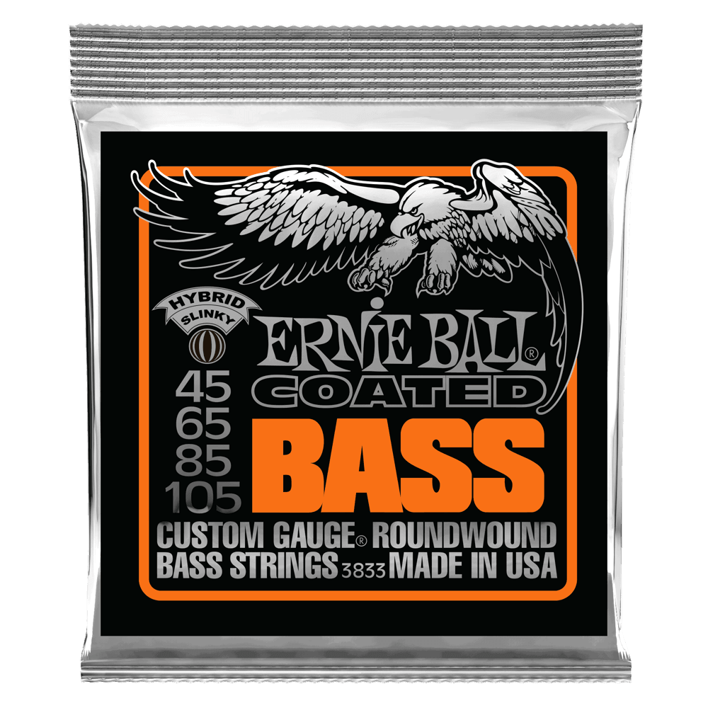 Ernie Ball Coated Bass Guitar String Set, Hybrid Slinky .045-.105 - A Strings