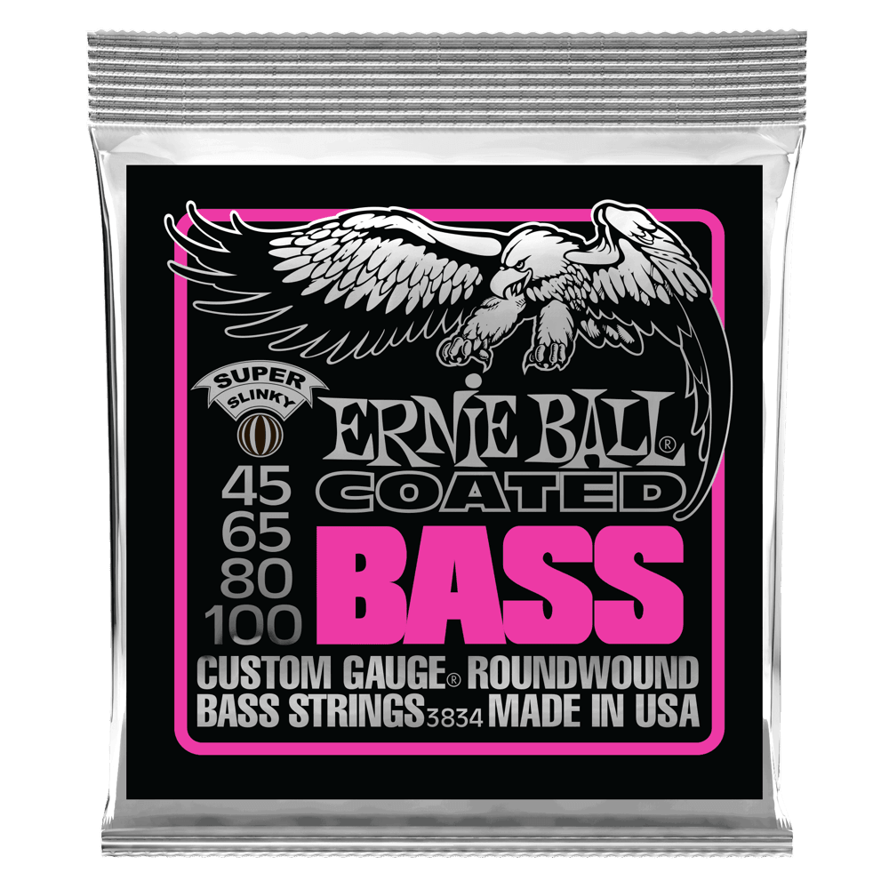 Ernie Ball Coated Bass Guitar String Set, Super Slinky .045-.100 - A Strings