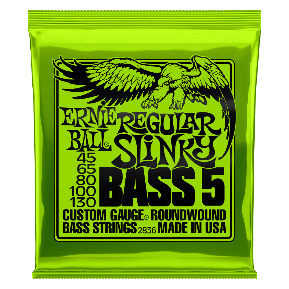 Ernie Ball 5-String Bass Guitar String Set, Nickel, Regular Slinky .045-.130 - A Strings