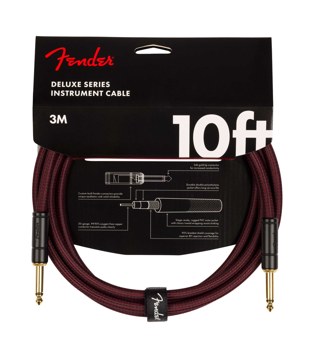 Fender Deluxe Instrument Cable 10ft, Oxblood