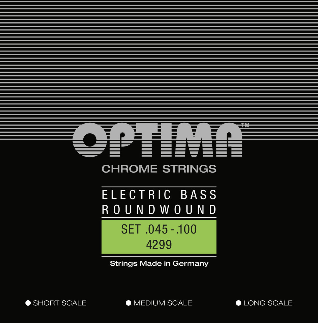 Optima Chrome Roundwound Bass String Set, Long Scale .045-.100