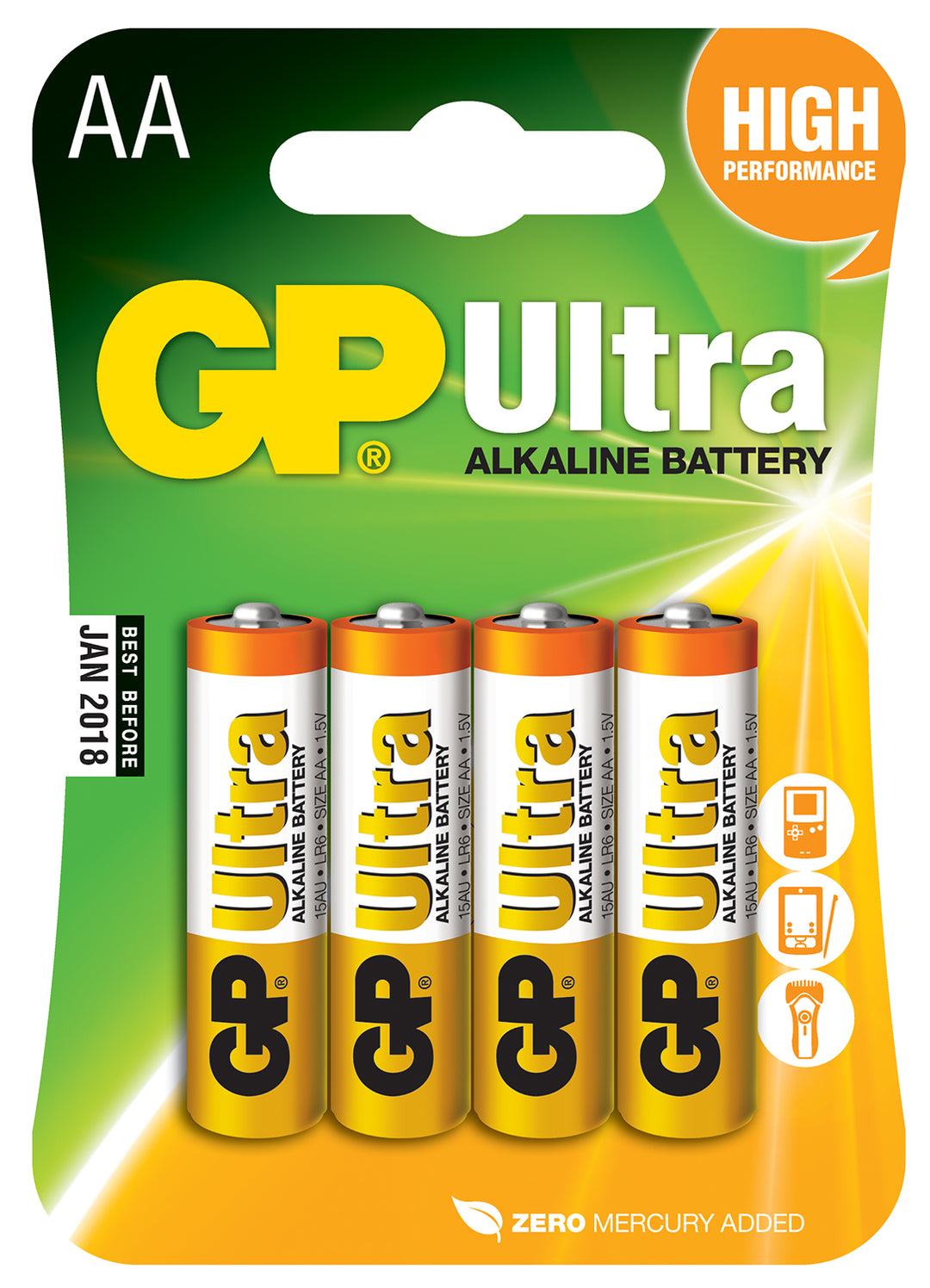 GP Ultra Alkaline batteries, AA 4-Pack