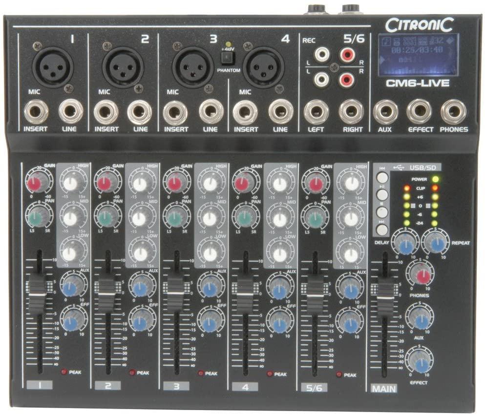 Citronic CM6-LIVE compact mixer with Delay + USB/SD player - A Strings