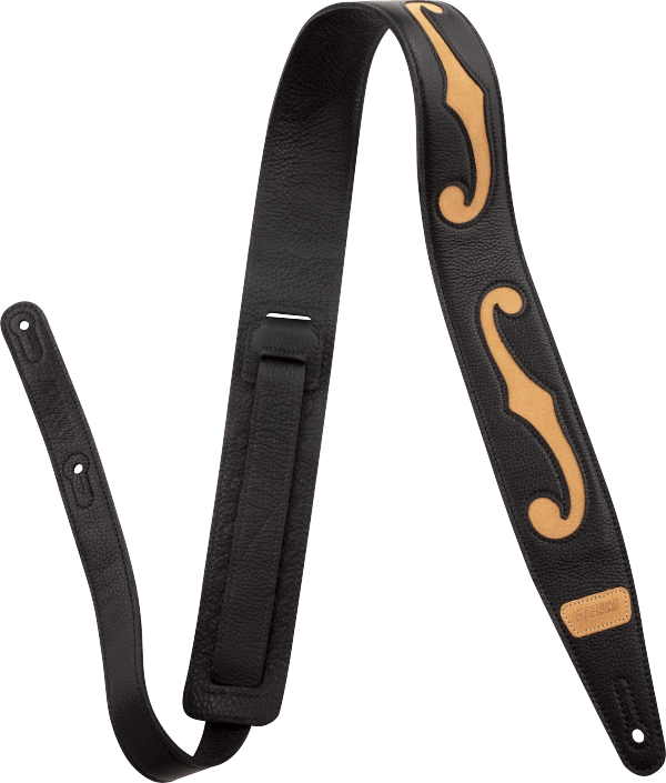 Gretsch F-Holes Leather Strap, Black and Tan, 3"