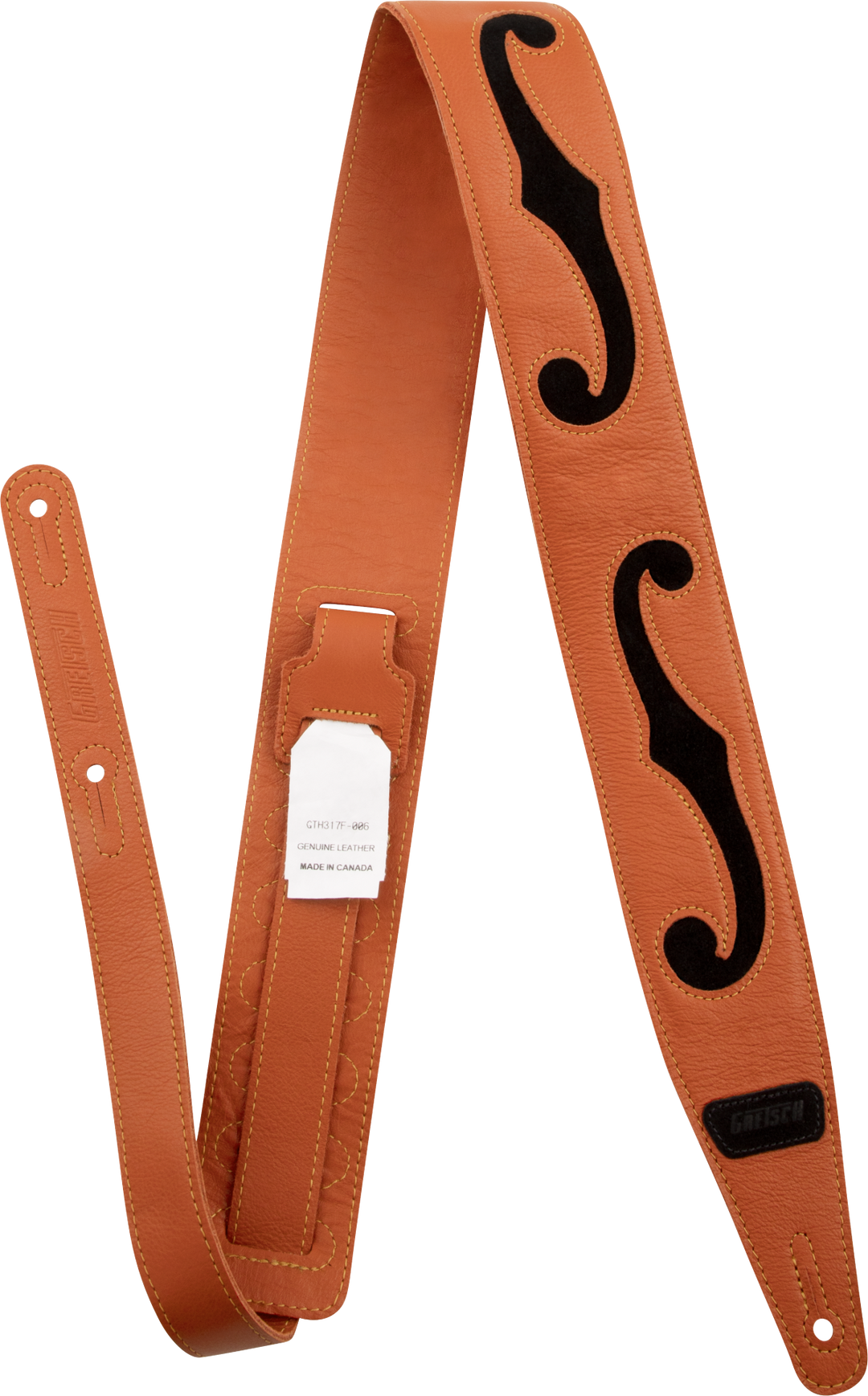 Gretsch F-Holes Leather Strap, Orange and Black, 3"