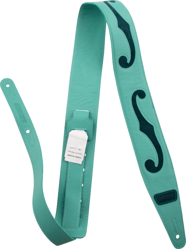 Gretsch F-Holes Leather Strap, Surf Green and Dark Green, 3"