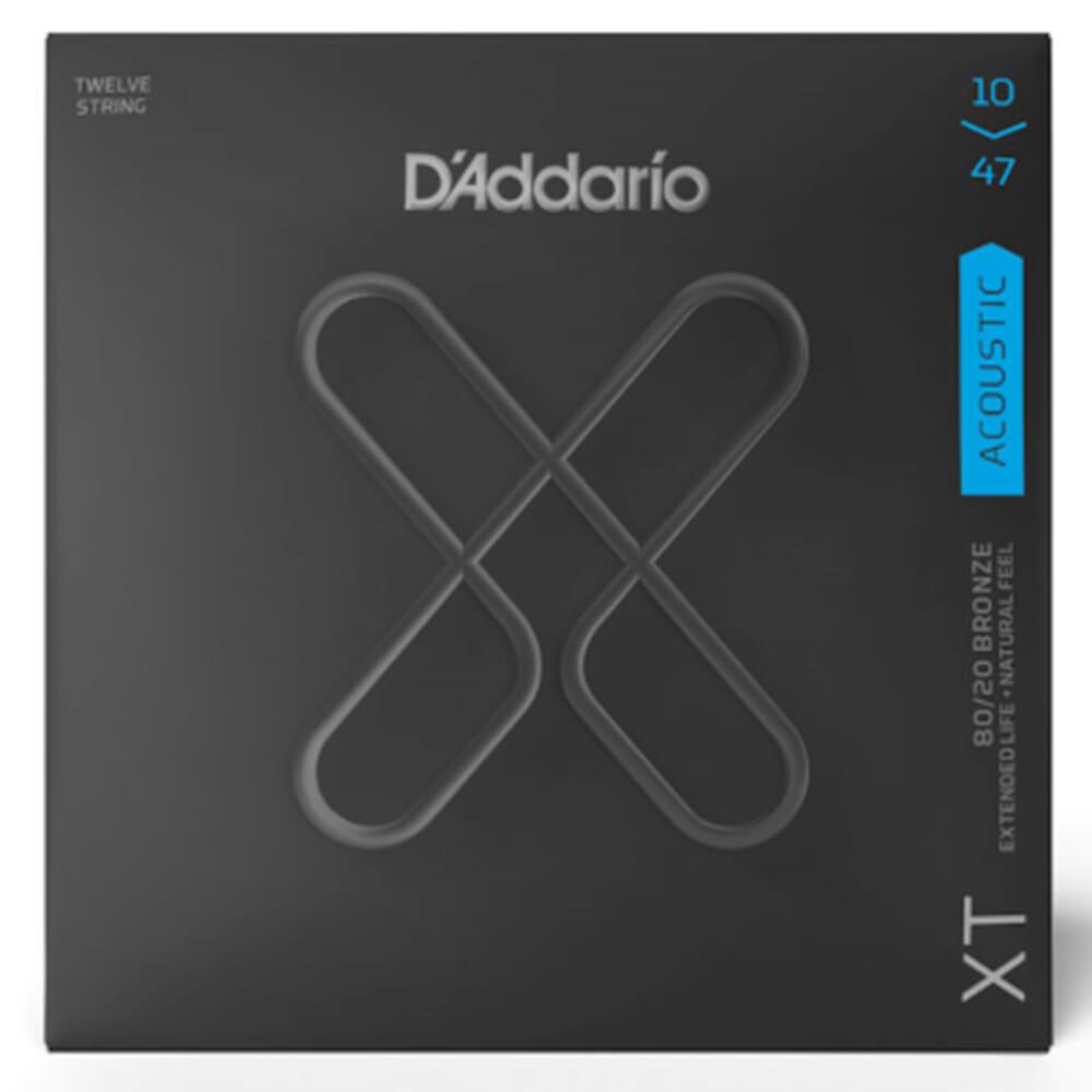 D'Addario XT Coated Acoustic String Set, 80/20 Bronze, 80/20 Bronze, Extra Light .010-.047, 12-String - A Strings