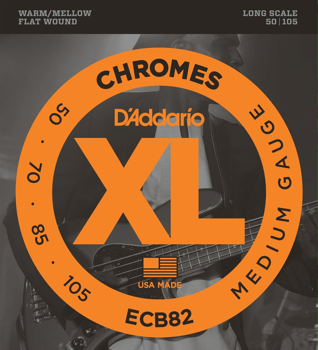 D'Addario Chromes Bass Guitar String Set, Flatwound, ECB82 Medium .050-.105 Long Scale - A Strings