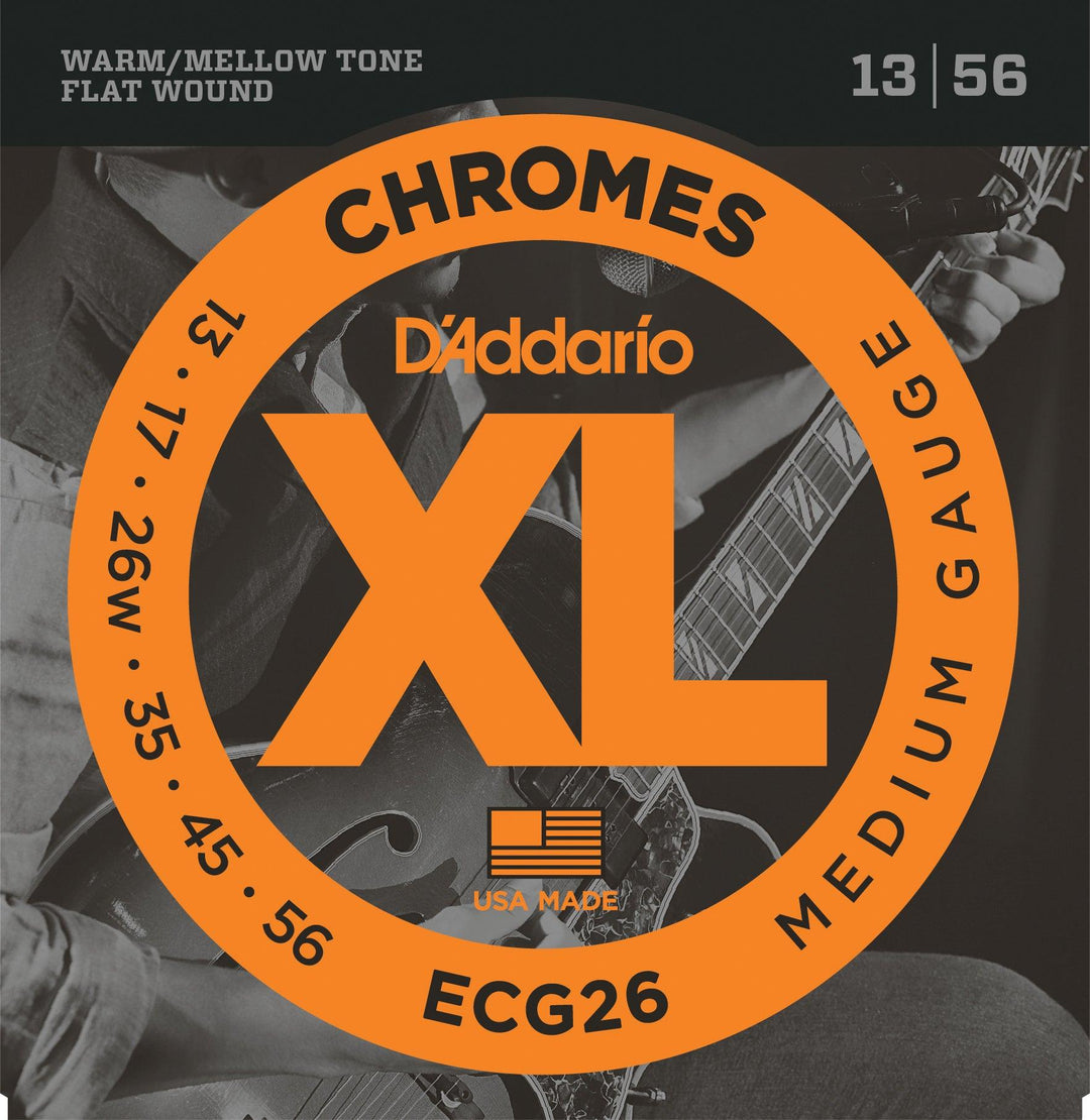 D'Addario Chromes Electric Guitar String Set, Flatwound, ECG26 Medium .013-.056 - A Strings