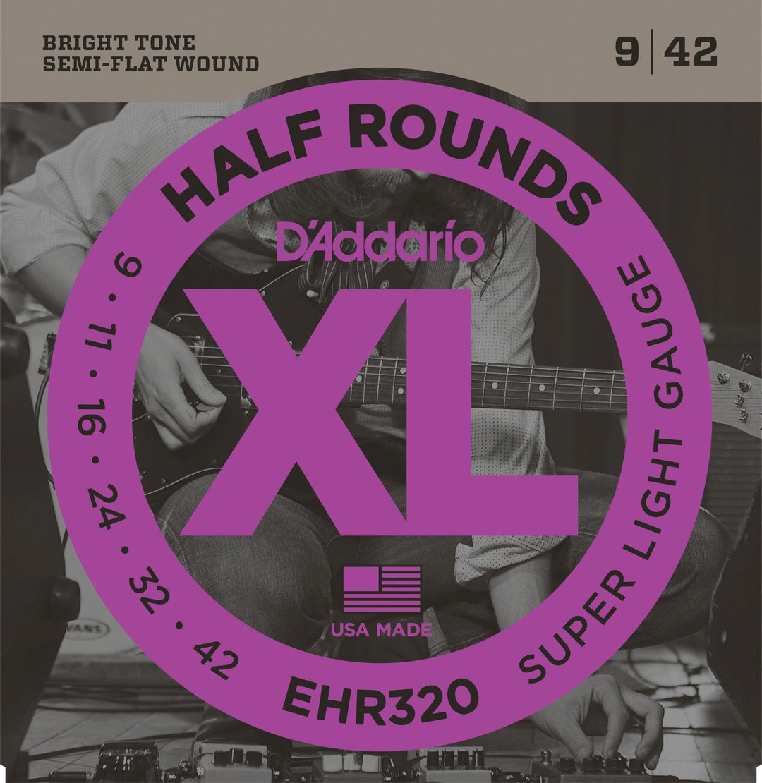 D'Addario XL Half Round Electric Guitar String Set, EHR320 Super Light .009-.042 - A Strings
