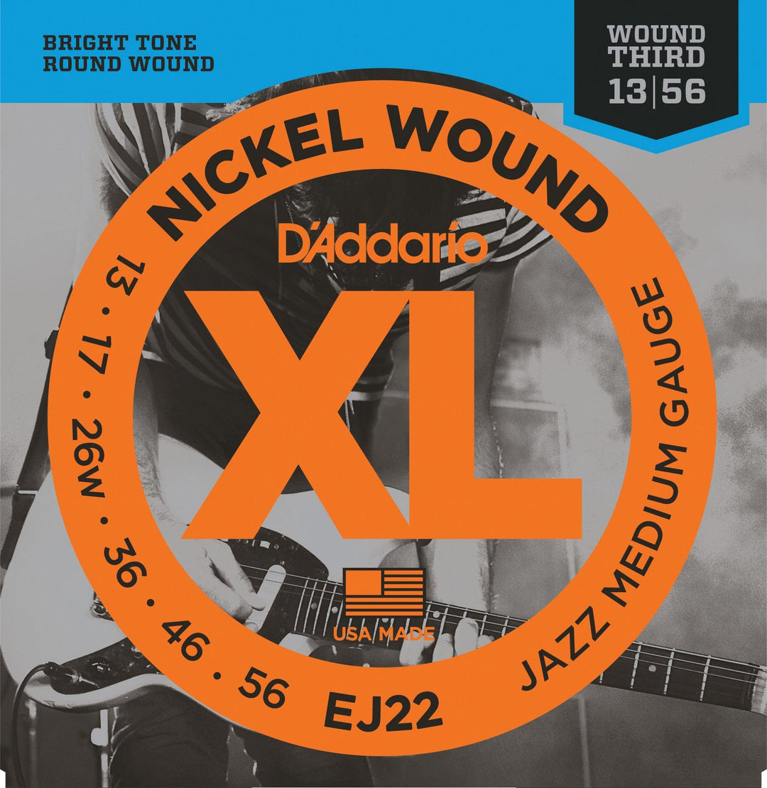 D'Addario XL Jazz Electric Guitar String Set, Nickel, EJ22 Jazz Medium .013-.056 - A Strings