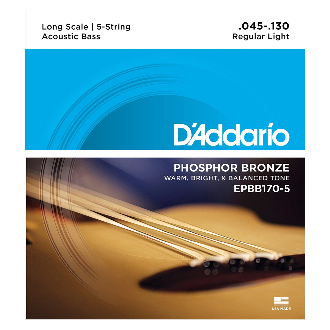 D'Addario 5-String Acoustic Bass String Set, Phosphor Bronze, EPBB170-5 .045-.130 - A Strings