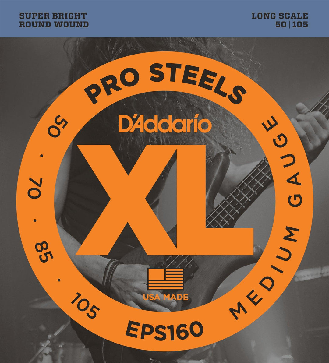 D'Addario ProSteels Bass Guitar String Set, EPS160 Medium .050-.105 - A Strings