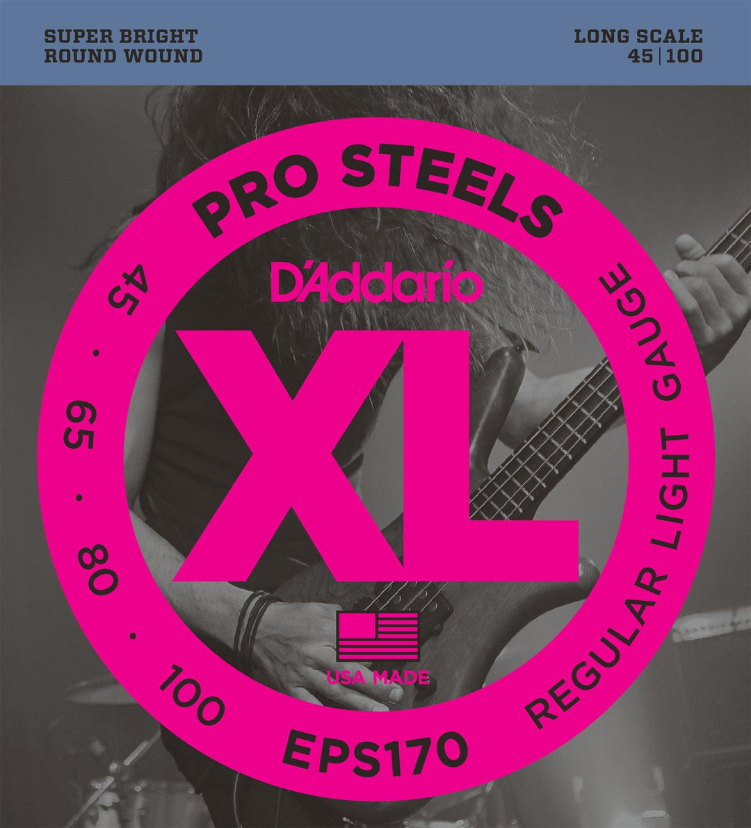 D'Addario ProSteels Bass Guitar String Set, EPS170 Light .045-.100 - A Strings