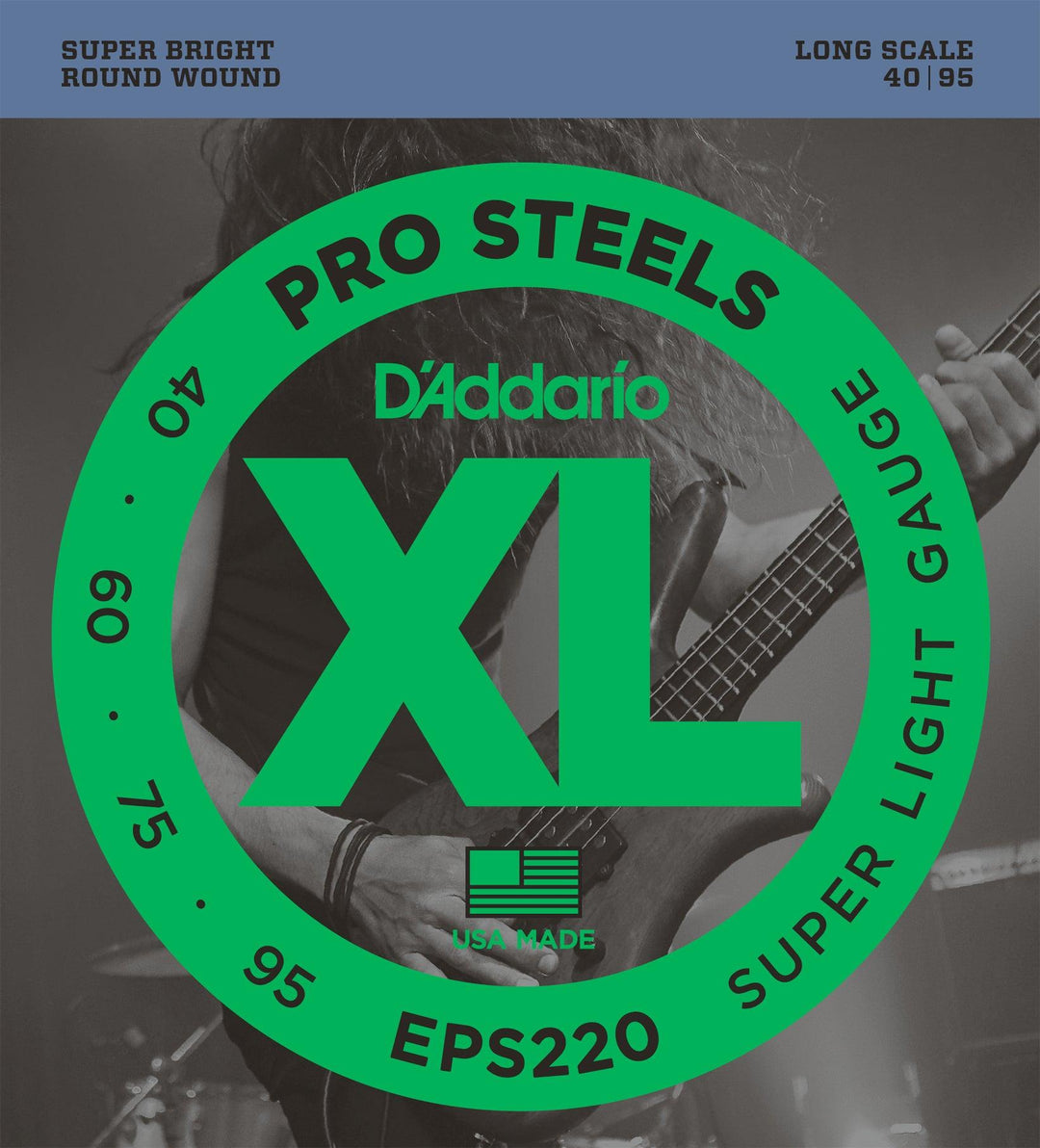 D'Addario ProSteels Bass Guitar String Set, EPS220 Super Light .040-.095 - A Strings