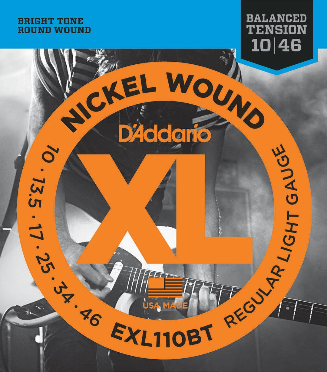 D'Addario XL Balanced Tension Electric Guitar String Set, Nickel, EXL110BT Regular Light .010-.046 - A Strings