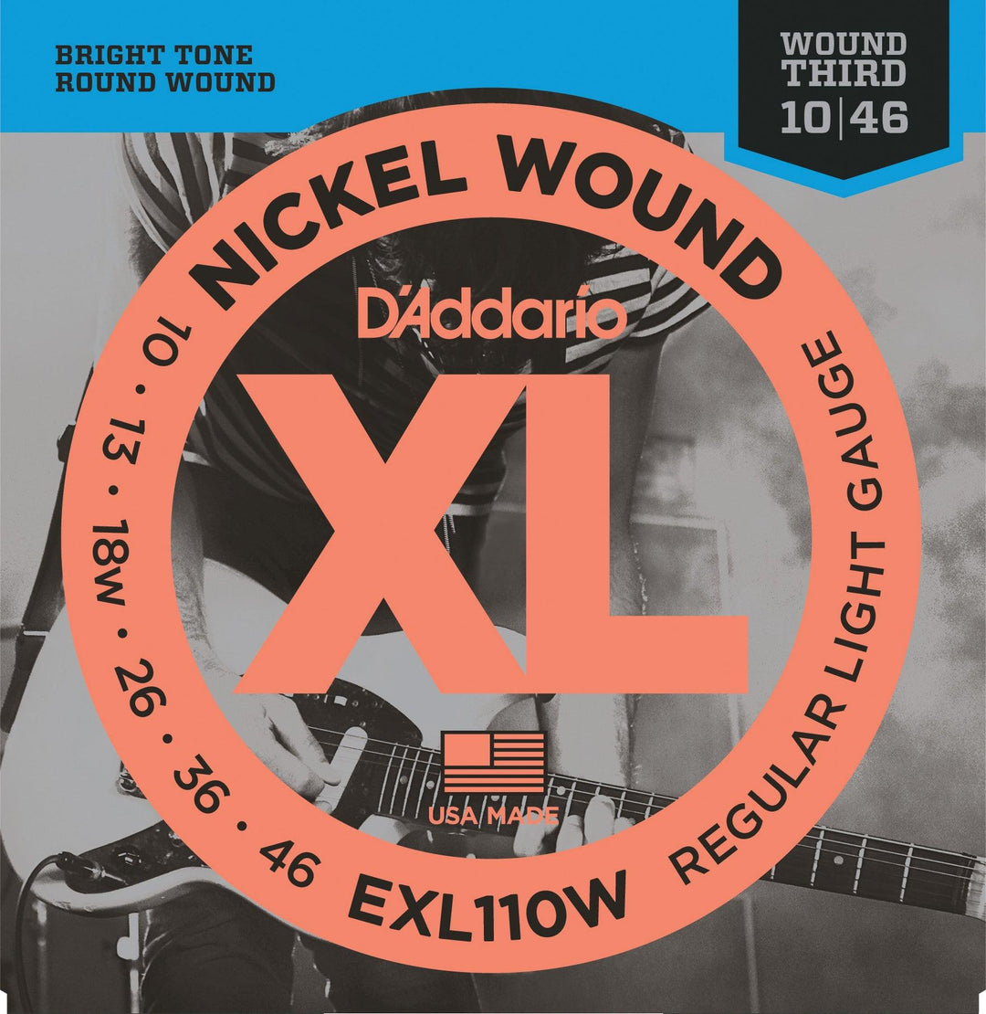 D'Addario XL Electric Guitar String Set, Wound 3rd, EXL110W Regular Light .010-.046 - A Strings