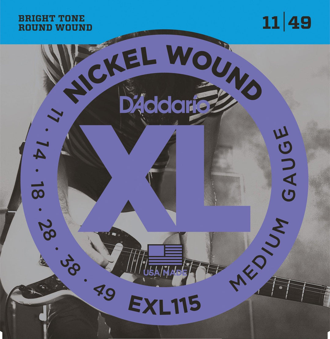 D'Addario XL Electric Guitar String Set, Nickel, EXL115 Medium/Blues-Jazz Rock, .011-.049 - A Strings