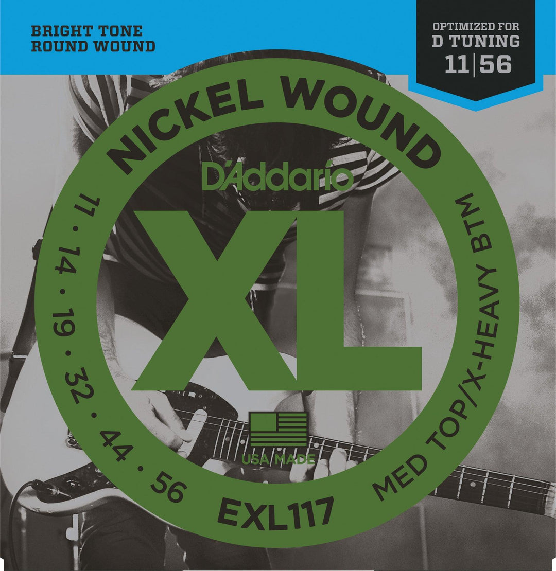 D'Addario XL Electric Guitar String Set, Nickel, EXL117 Medium Top/Extra-Heavy Bottom, .011-.056 - A Strings