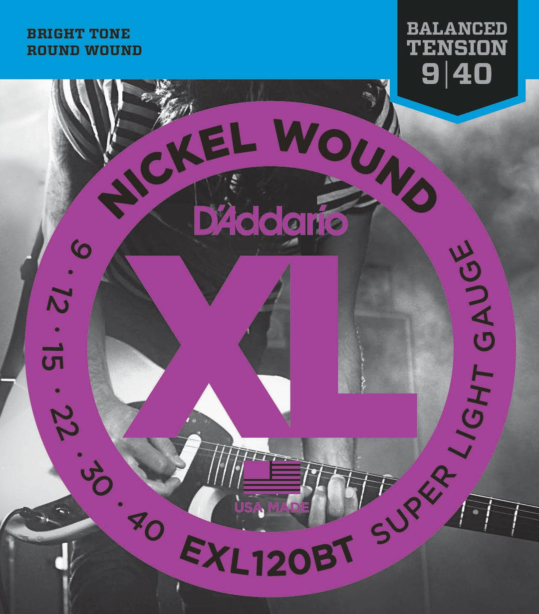 D'Addario XL Balanced Tension Electric Guitar String Set, Nickel, EXL120BT Super Light .009-.040 - A Strings