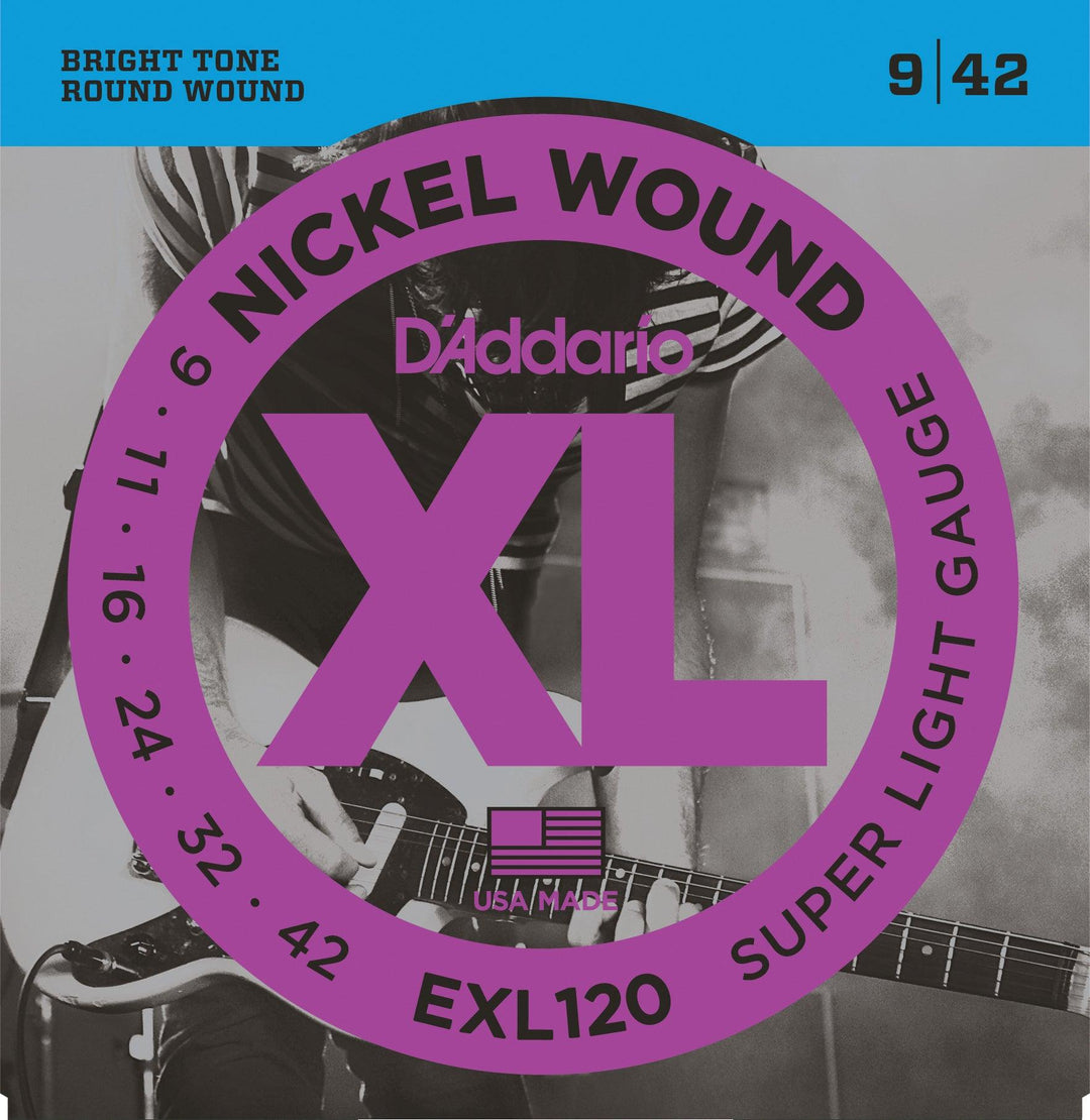D'Addario XL Electric Guitar String Set, Nickel, EXL120 Super Light .009-.042 - A Strings