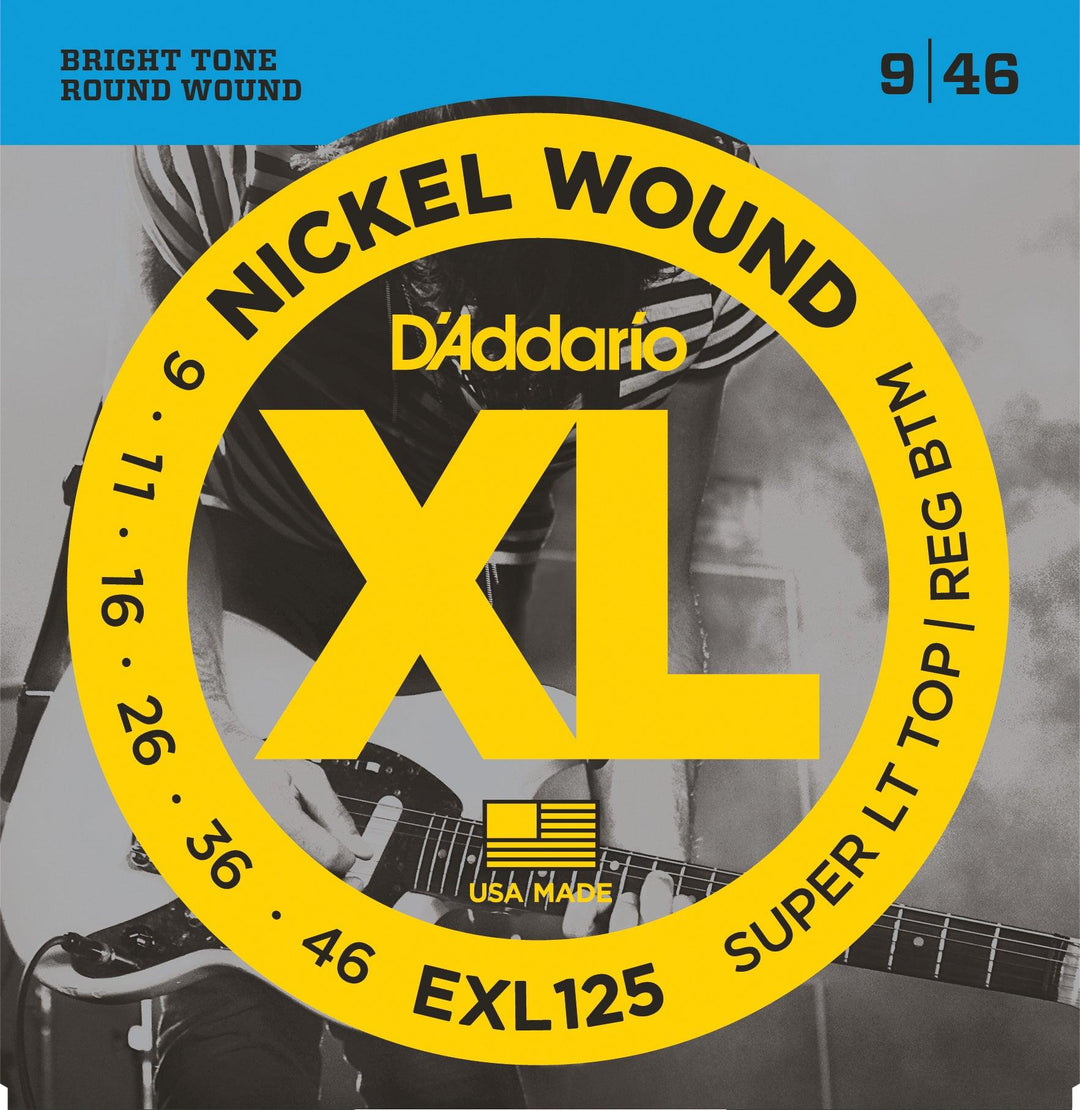 D'Addario XL Electric Guitar String Set, Nickel, EXL125 Super Light Top/ Regular Bottom .009-.046 - A Strings