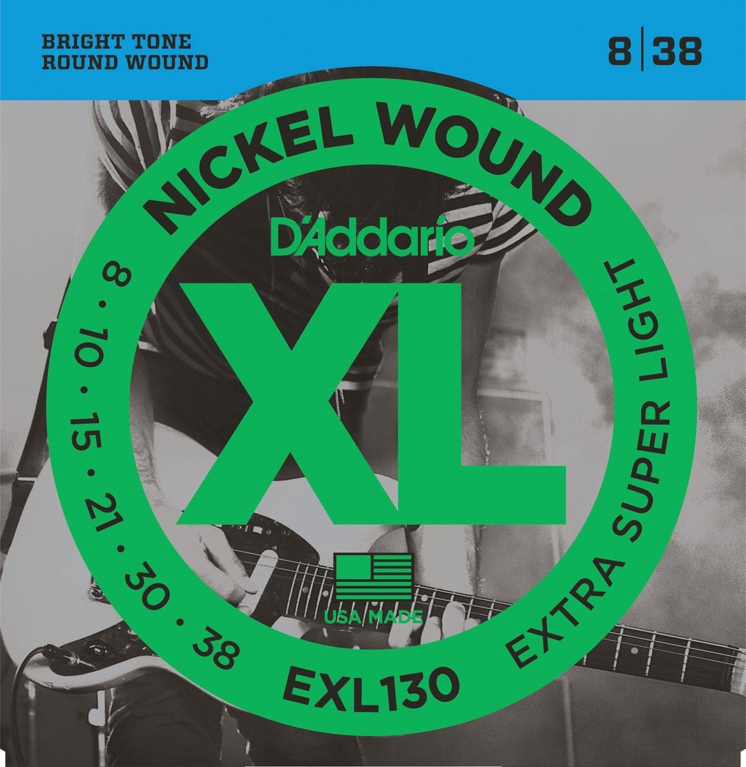 D'Addario XL Electric Guitar String Set, Nickel, EXL130 Extra-Super Light .008-.038 - A Strings